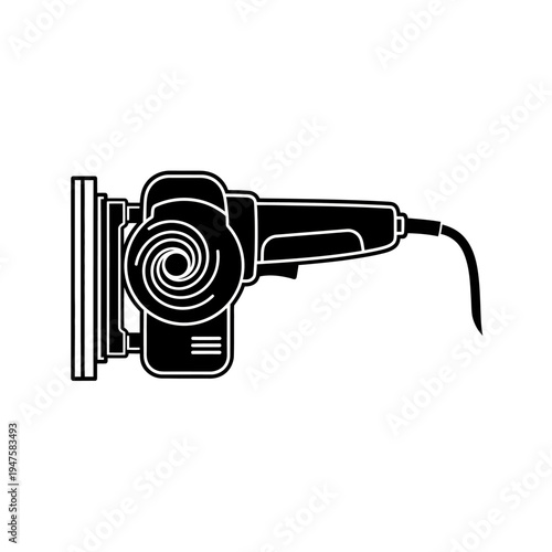 Black and white illustration of a power sander tool on a white background