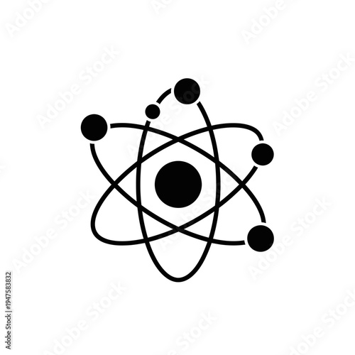 Simple black and white illustration of an atomic structure model