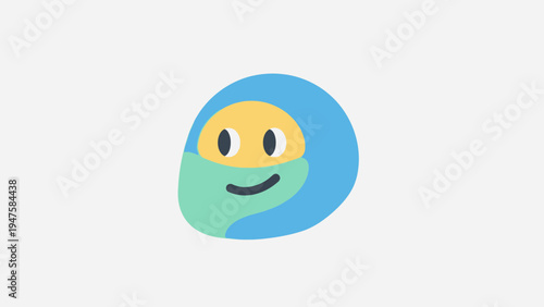 Smiling face with green mask on.