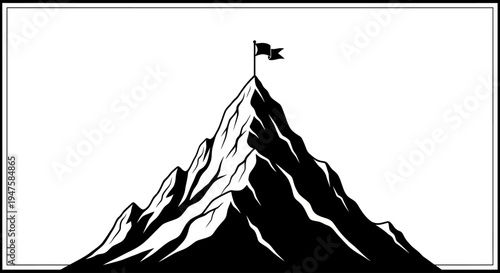 Flag on a Mountain Peak Symbolizing Achievement and Success.