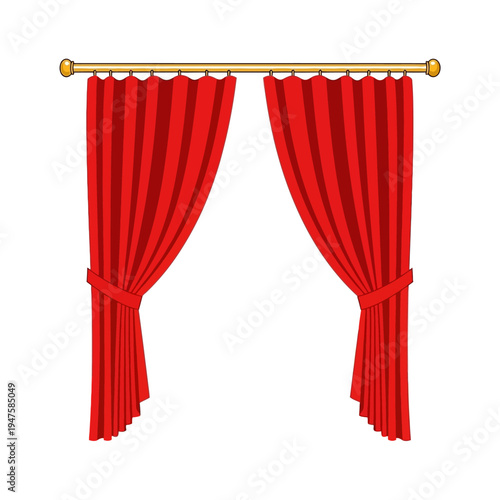 Illustration of two red stage curtains with a gold rod
