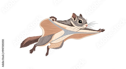Flying Squirrel Gliding Through the Air with Wings Extended.