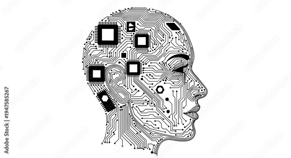 Obraz premium Circuit board human head profile.