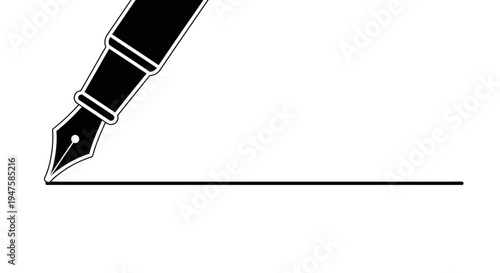 Fountain pen drawing a straight line on white background.