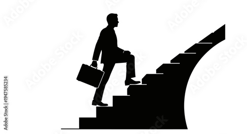Businessman climbing up the career ladder.