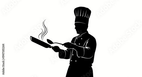 Chef cooking with frying pan.