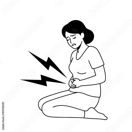 Woman experiencing abdominal pain clutching her stomach in discomfort