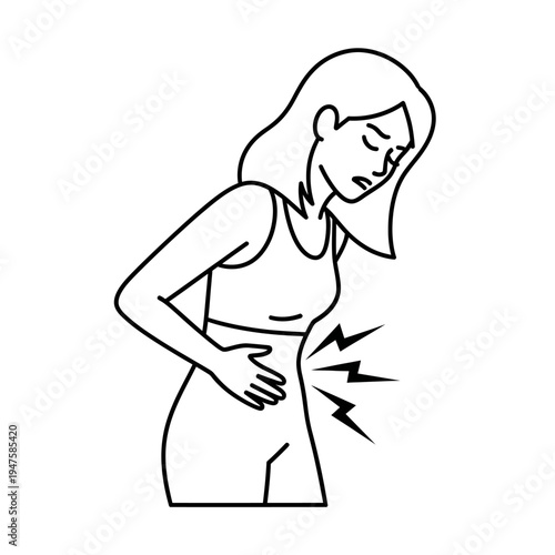 Woman experiencing abdominal pain illustrated with radiating discomfort