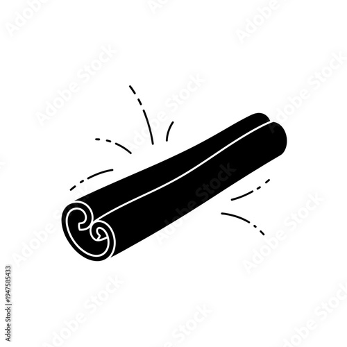 Simple black outline illustration of a cinnamon stick with radiating lines