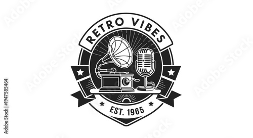 Retro gramophone and vinyl records logo.
