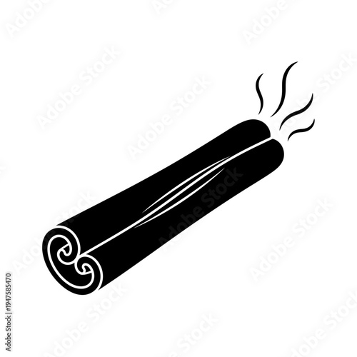 Simple black and white illustration of a cinnamon stick with steam