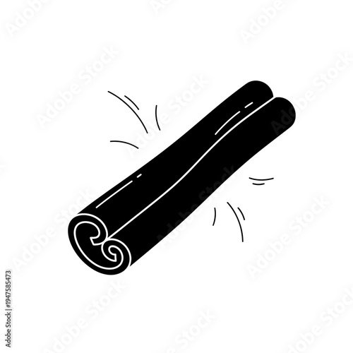 A simple black and white illustration of a cinnamon stick