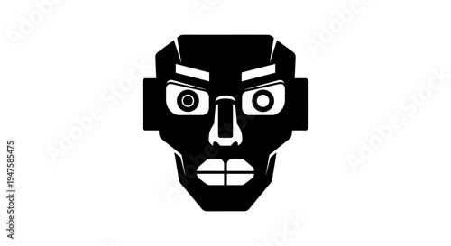 Robotic face with angry expression.