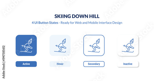 skiing down hill UI Button States Set. Outline icon kit from sports collection. Thin linear skiing down hill, down, ski editable vector. Line vector skiing down hill sign for web and mobile interface
