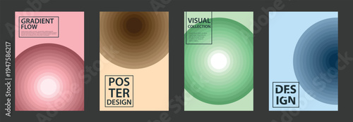 A collection of colorful poster designs with gradient flow and visual elements on a dark background