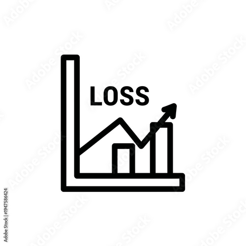 Loss Chart with Upward Arrow Outline Icon vector illustration