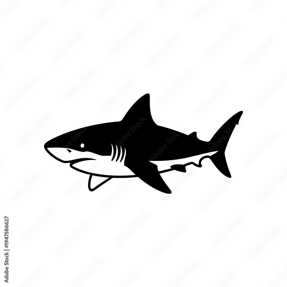 Fototapeta premium Simple Shark Silhouette on White Background vector illustration
