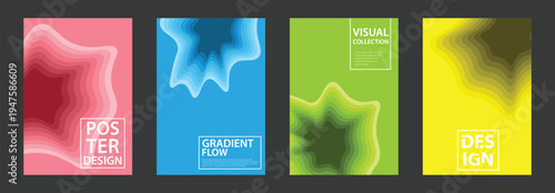 A colorful collection of vibrant poster designs with gradient flow visual identities