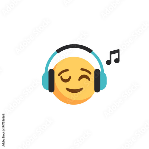 Smiling Face with Headphones Listening to Music vector illustration