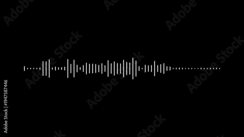 Abstract white audio frequency waveform animation on transparent background, minimal music sound wave icon animation. Dynamic sound wave reacts to music beats for podcast intro, radio broadcast.