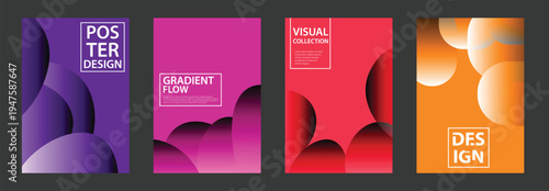 A collection of vibrant poster designs with gradient flow and visual branding elements