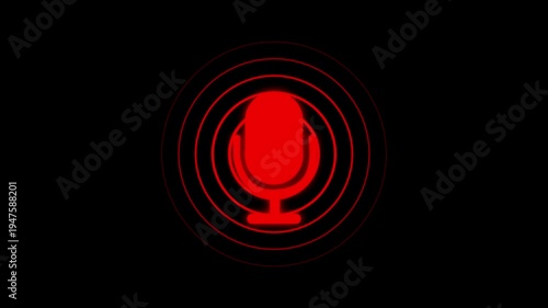 Voice recording podcast mic microphone button icon animation. Radio waves podcast Audio microphone animation on the black background. 4k animation.