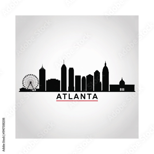 Silhouette of the atlanta skyline featuring the ferris wheel and city name