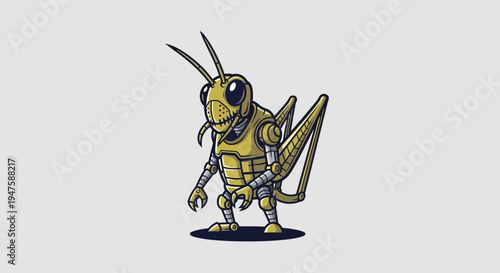 Cartoon Grasshopper Illustration with Gun.