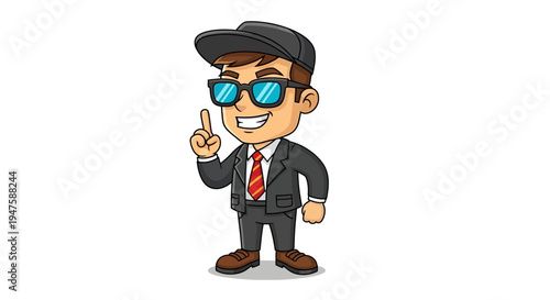 Cartoon Man in Suit and Sunglasses.