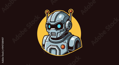 Robot Head Illustration with Mechanical Details.