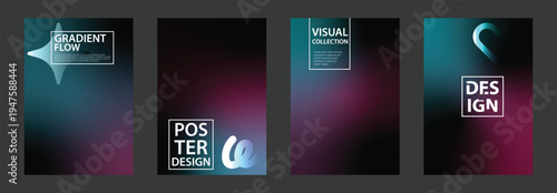 A collection of modern poster designs with gradient flow and visual identity