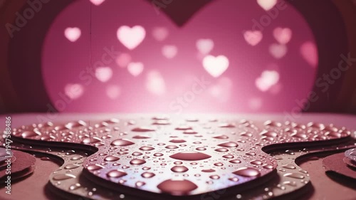 Close-Up of Water Droplets on a Heart-Shaped Surface With Bokeh Hearts in Background