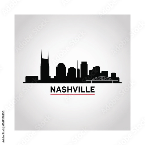 Nashville skyline silhouette with the city name in bold red lettering