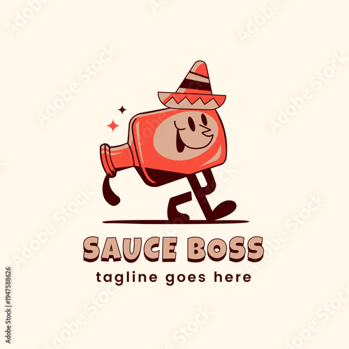 Cute Sauce Bottle Mascot Logo Character for Food Brand or Restaurant
