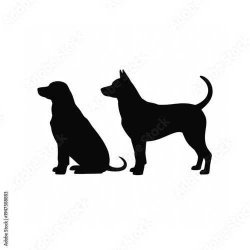 Two silhouetted dogs facing each other in a minimalist style