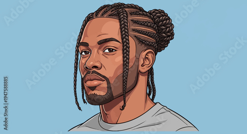 Illustration of a man with braided hair.