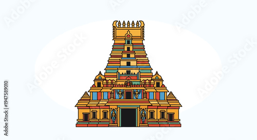 Colorful illustration of a temple tower.