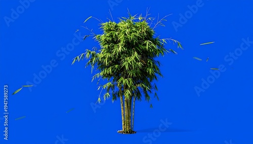 A green tree with lush foliage against a blue background