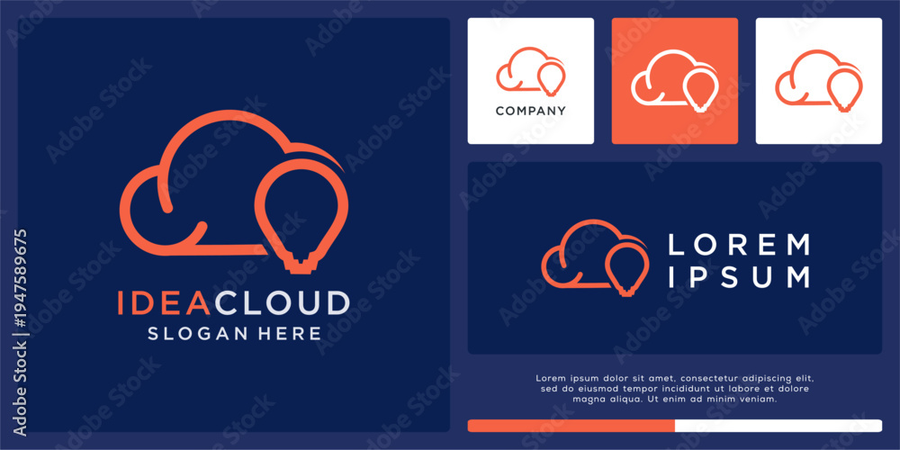 Naklejka premium Idea cloud logo design with bulb