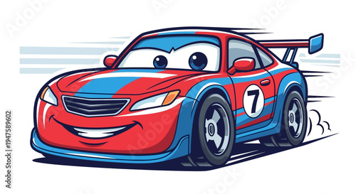 Red and Blue Cartoon Racing Car.
