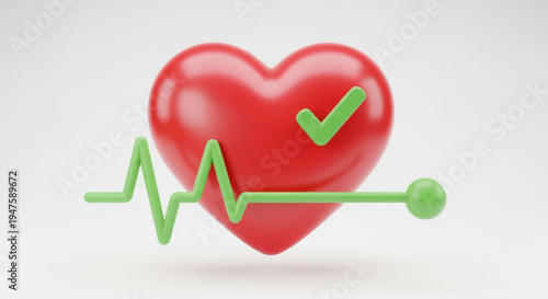 Red Heartbeat Icon with Checkmark Symbol.