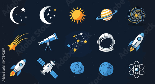Space icons with celestial bodies.