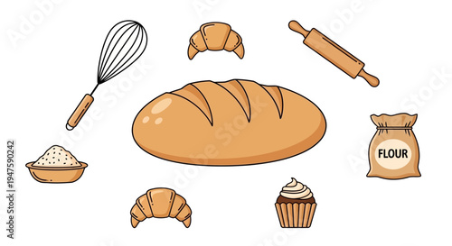 Bread and baked goods collection.