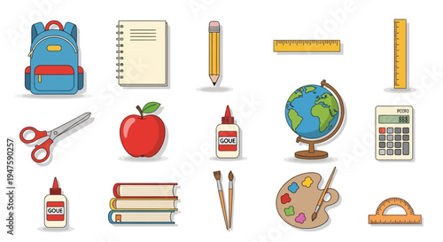School supplies and education icons.
