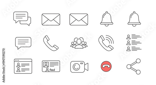 Communication icons on white background.