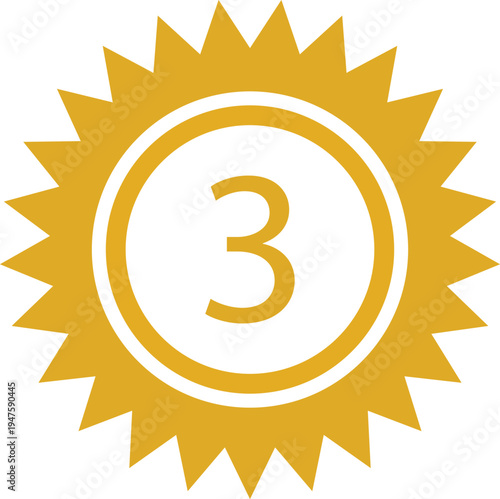 Gold Achievement Medal with Number Three for Competition Ranking Concept, competition leader boards, employee recognition programs, educational achievement certificates, and business success branding.