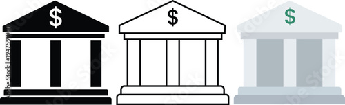 Ancient Greek temple architecture vector illustration featuring 3D stone columns and Roman pillars as a classic symbol for a business bank or financial building icon design