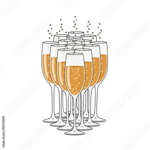 Champagne Flutes Toasting with Sparkling Wine.