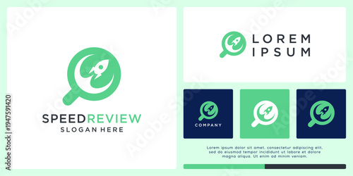 Speed review logo design template with rocket