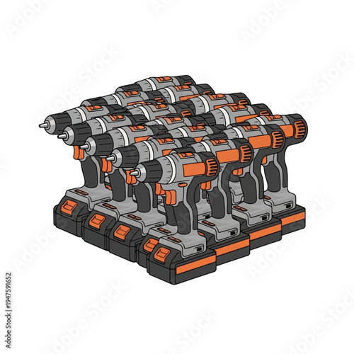 Cordless Power Drills in Charging Station.